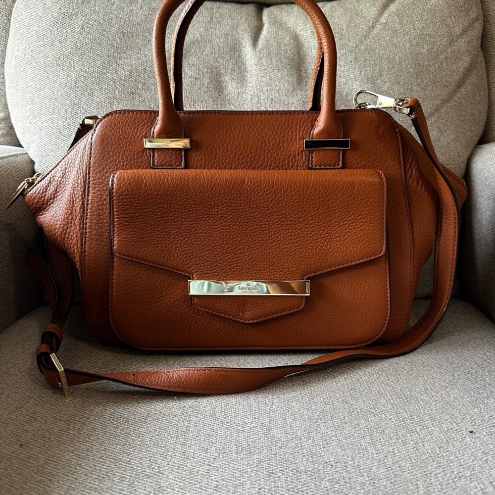 Kate Spade Satchel Crossbody Handbag Brown Leather Top Handle Shoulder Bag